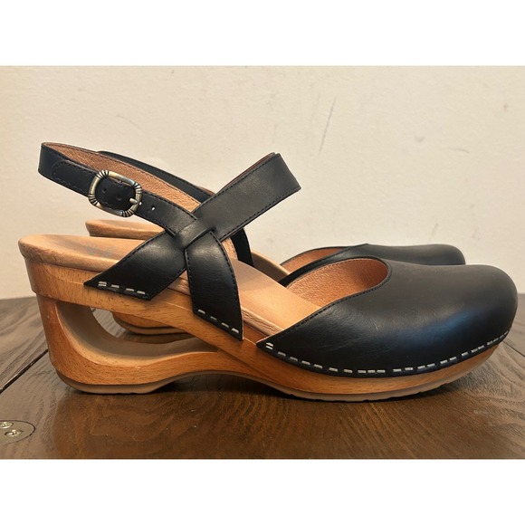 Dansko Shoes - Dansko Taci Waxy Black Wedge leather Mary Jane Clogs Women's Size 41 US 10.5-11